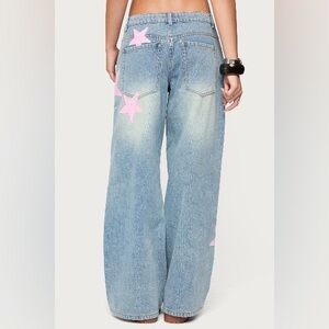 Edikted Light Blue Jeans with Pink Star Details